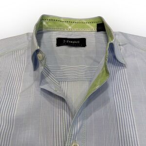 J Campbell Women’s Button Down Shirt Blue/ White W/ Lime Green Accents Sz M